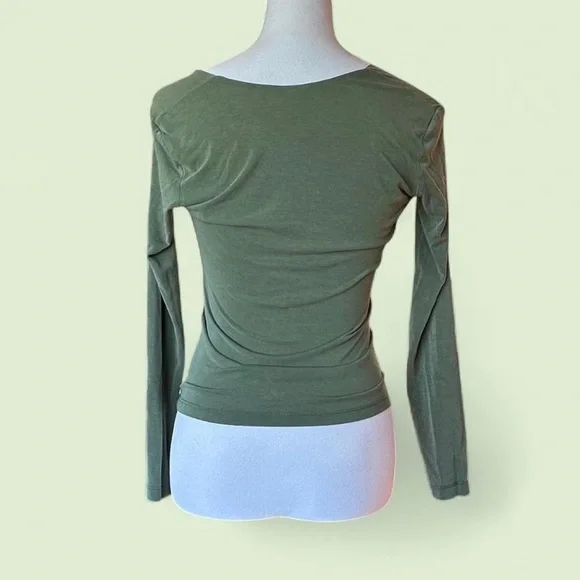 American Apparel green deep V-neck long sleeve top - Picture 2 of 5
